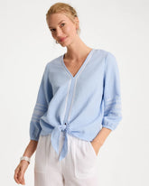 Cotton Gauze Tie-Front Blouse Blue Haven - Chico's