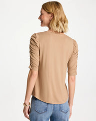 Touch of Cool™ Ruched Sleeve Knit Tee Cattail Brown - Chico's