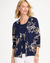 Floral Linen Open Front Cardigan Passport Blue - Chico's