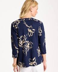 Floral Linen Open Front Cardigan Passport Blue - Chico's