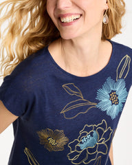 Embroidered Linen Dolman Tee Passport Blue - Chico's