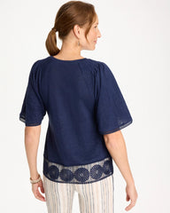 Linen Crochet Tee Passport Blue - Chico's