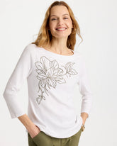 Embroidered Pima 3/4 Sleeve Tee Alabaster - Chico's