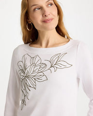 Embroidered Pima 3/4 Sleeve Tee Alabaster - Chico's