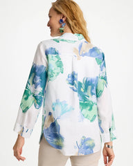 No Iron™ Printed Linen Shirt Passport Blue - Chico's