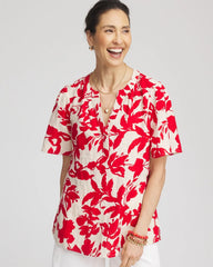 Floral Linen Popover Shirt Red Glow - Chico's
