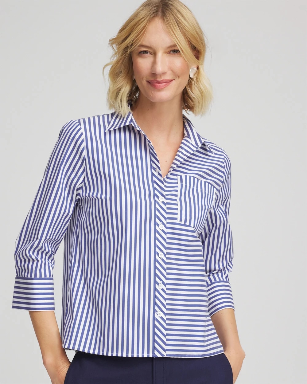 Stripe Mixing Poplin Shirt Hidden Sapphire - Chico's