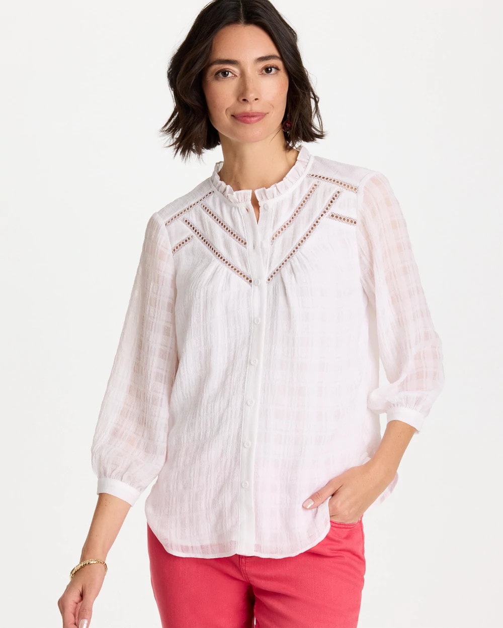 Cutwork Trim Chiffon Blouse Alabaster - Chico's