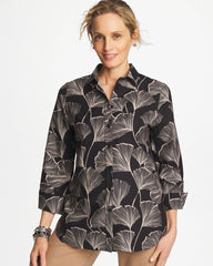 No Iron™ Stretch Ginkgo Glory Shirt Black - Chico's