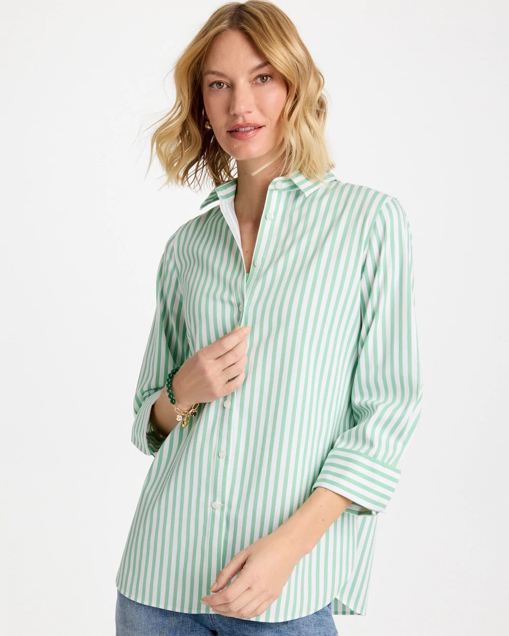 No Iron™ Striped Stretch Shirt Peppermint Green - Chico's