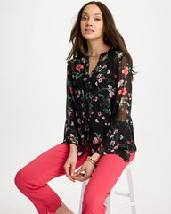 Georgette Ruffled Cuff Blouse Black - Chico's