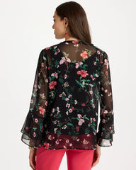 Georgette Ruffled Cuff Blouse Black - Chico's