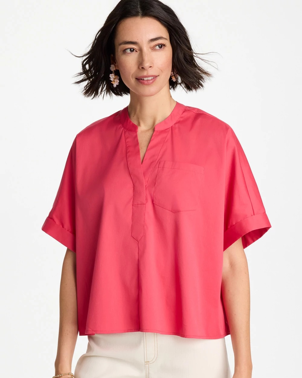 Poplin Popover Dolman Top Hot Honeysuckle - Chico's