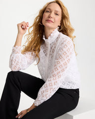 Lace Ruffle Neck Blouse Alabaster - Chico's