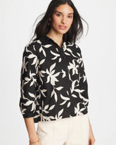 Embroidered Cropped Collared Shirt Black - Chico's