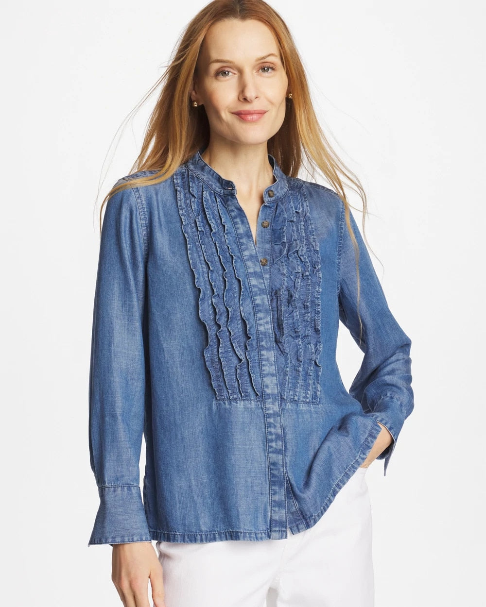 Tencel Ruffle Front Shirt Bailey Indigo - Chico's