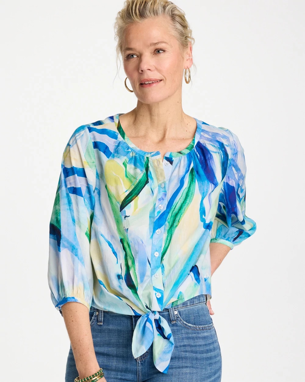 Printed Tie-Front Top Amparo Blue - Chico's