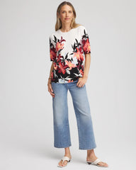 Floral Print Crewneck Sweater Ecru - Chico's