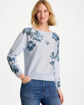 Floral Print Pullover Sweater Blue Orchid - Chico's