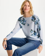Floral Print Pullover Sweater Blue Orchid - Chico's