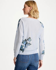 Floral Print Pullover Sweater Blue Orchid - Chico's