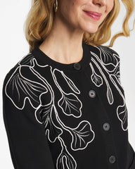 Embroidered Crewneck Cardigan Jacket Black - Chico's