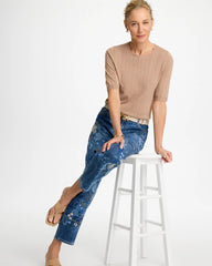 Ella Crewneck Pointelle Pullover Sweater Cattail Brown - Chico's