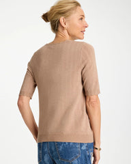 Ella Crewneck Pointelle Pullover Sweater Cattail Brown - Chico's