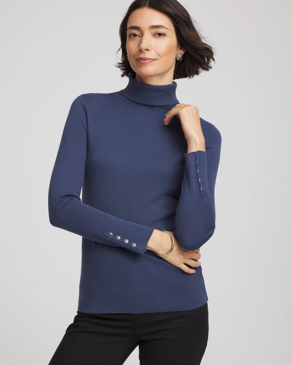Ella Button Cuff Turtleneck Sweater Indigo Sky - Chico's