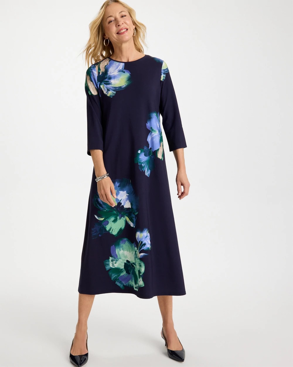 Floral 3/4 Sleeve Maxi Dress Passport Blue - Chico's