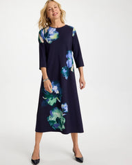 Floral 3/4 Sleeve Maxi Dress Passport Blue - Chico's