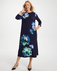 Floral 3/4 Sleeve Maxi Dress Passport Blue - Chico's