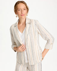 Striped Linen Roll Sleeve Blazer Neutral - Chico's