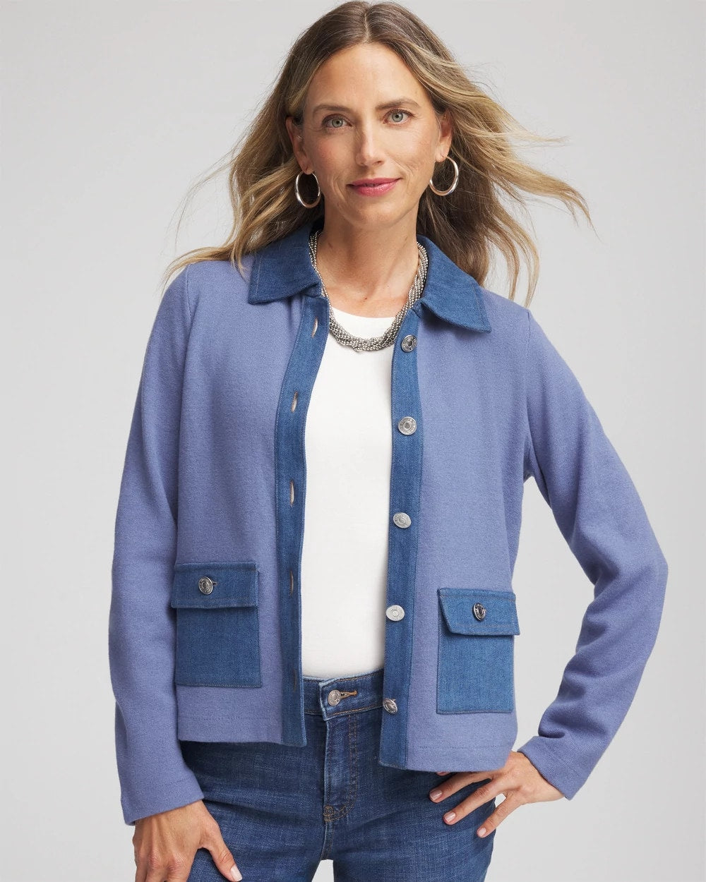 Denim Colorblock Marl Shirt Jacket Blue Lotus - Chico's