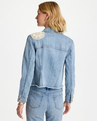 Embroidered Frayed Denim Trucker Jacket Coral Reef Indigo - Chico's