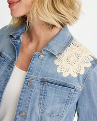 Embroidered Frayed Denim Trucker Jacket Coral Reef Indigo - Chico's