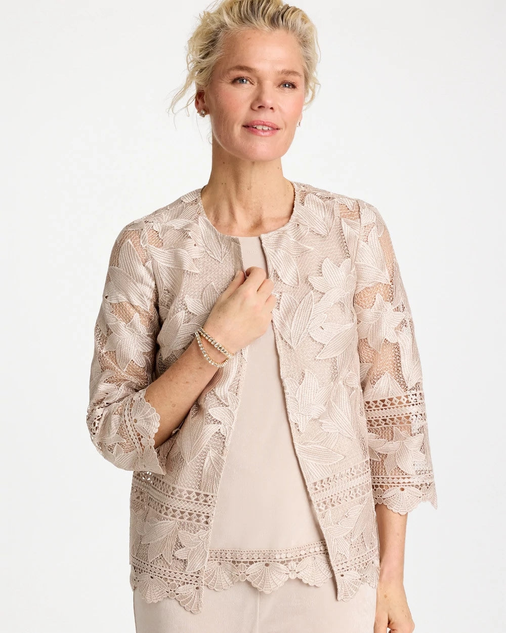 Travelers™ Collection Scallop Lace Jacket Smokey Taupe - Chico's