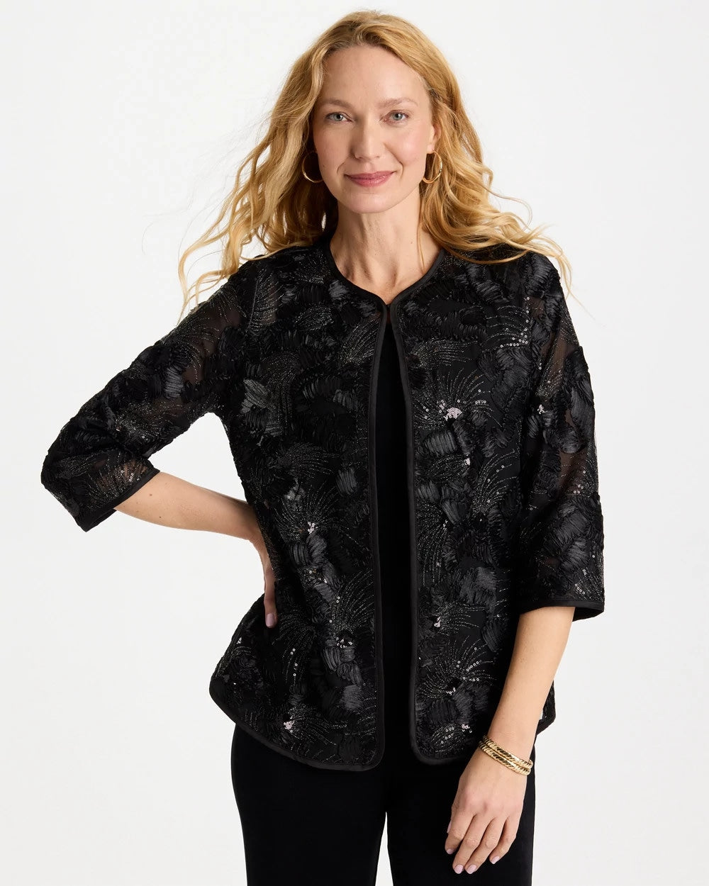 Travelers™ Collection Sequin Mesh Soutache Jacket Black - Chico's