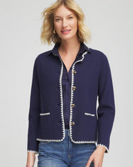 Blanket Stitch Crewneck Cardigan Passport Blue - Chico's