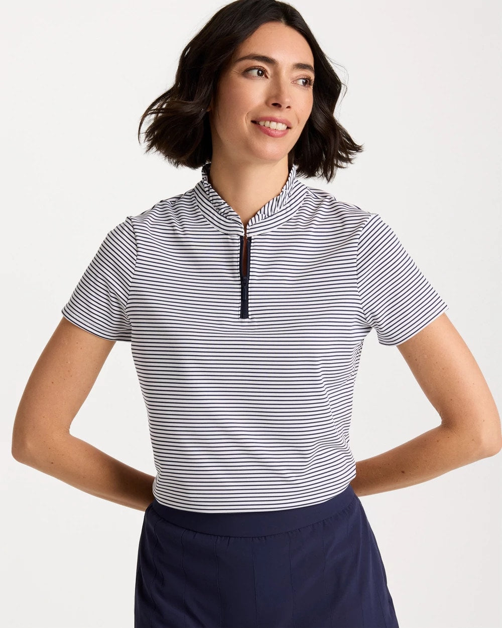 Zenergy® UPF Ruffle Striped Half Zip Passport Blue - Chico's
