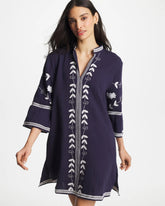 Woven Embroidered Swim Cover-Up Passport Blue - Chico's