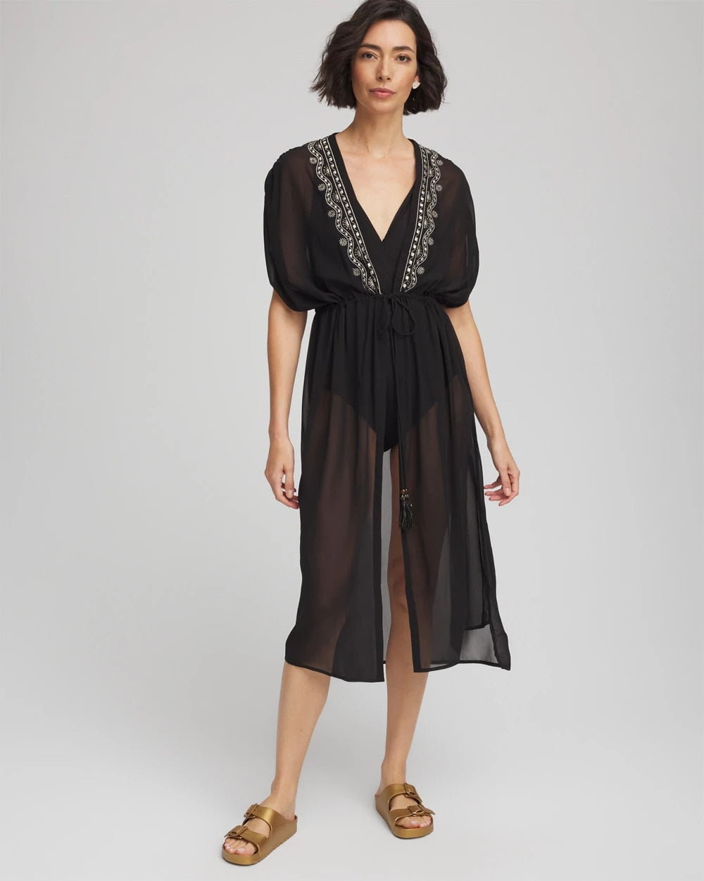 Miraclesuit® Beach Embroidered Long Kimono Black - Chico's