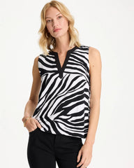Zebra Cotton-Stretch Notch Neck Tank Black - Chico's