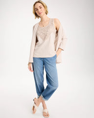 Embroidered Cotton Slub Scoopneck Tank Smokey Taupe - Chico's