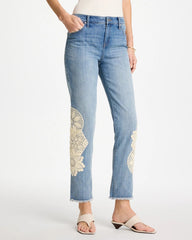Girlfriend Slim Crochet Fray Ankle Jeans Coral Reef Indigo - Chico's