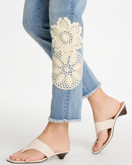 Girlfriend Slim Crochet Fray Ankle Jeans Coral Reef Indigo - Chico's