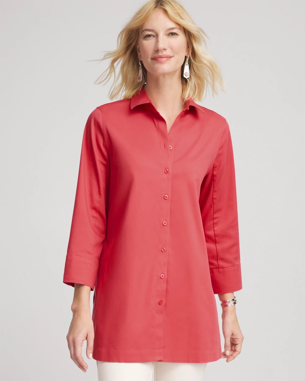 No Iron™ Classic Button Down Tunic Folkloric Red - Chico's