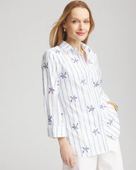No Iron™ Palm Striped Sateen Shirt Blue Casa - Chico's