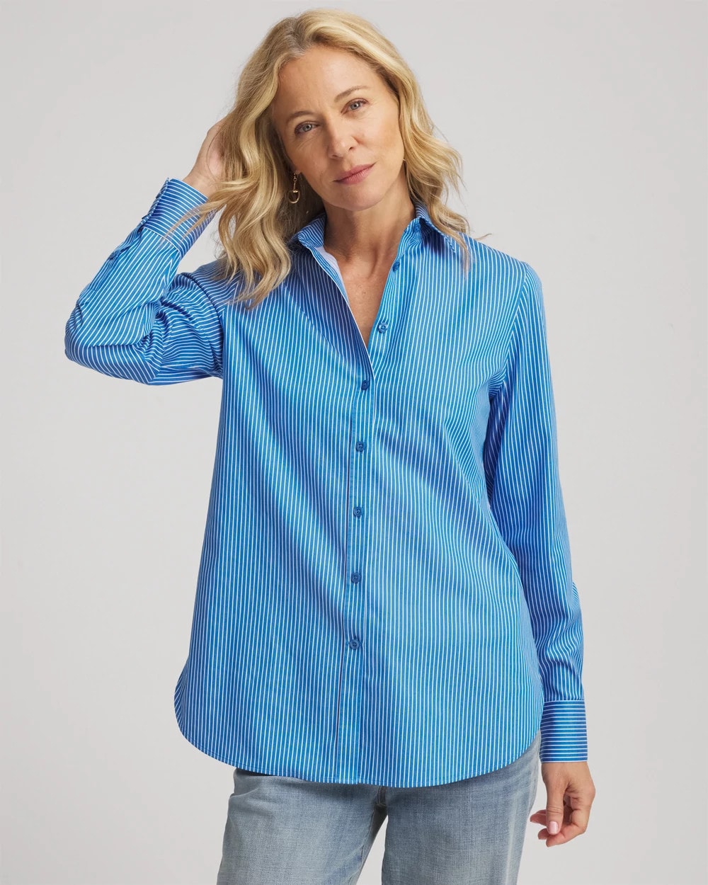 No Iron™ Classic Striped Shirt Empire Blue - Chico's