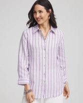 No Iron™ Plum Striped Linen Shirt Plum Shade - Chico's